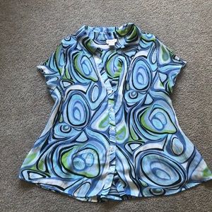 Nicola blue swirl print button down blouse